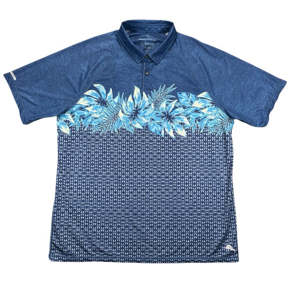 Tommy Bahama IslandZone Men’s Golf Polo XL Blue Floral Stretch Short Sleeve